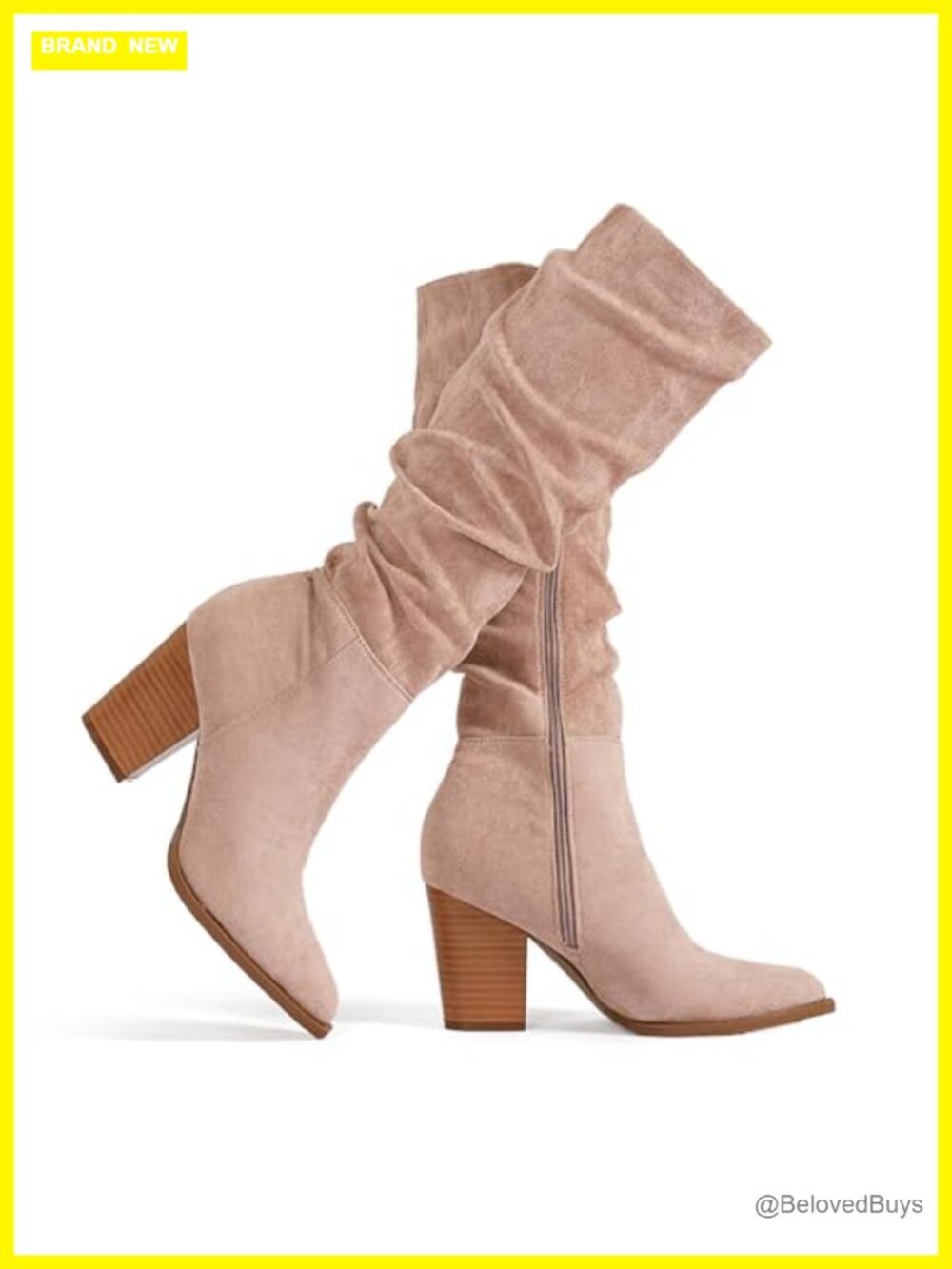 Women's Knee High Faux Suede Pointed Toe Slouchy Block Heel Boots